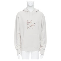 new SAINT LAURENT ecru Animal Logo Signature print vintage distressed hoodie XXL