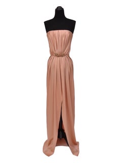 2012 YSL Edition Soir Strapless Crystal Embellished Nude Silk Dress 6