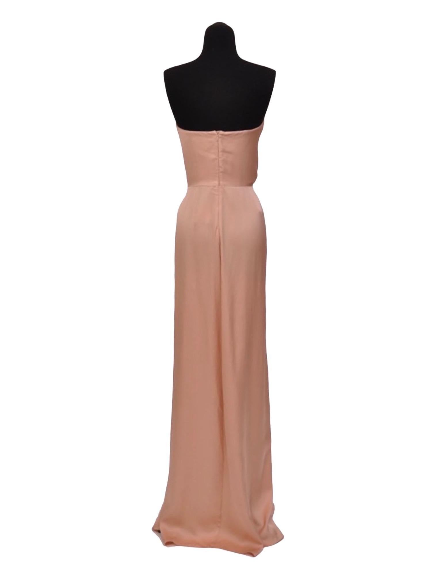 New Saint Laurent Edition Soir Strapless Crystal Embellished Nude Silk Dress 6 In New Condition For Sale In Montgomery, TX