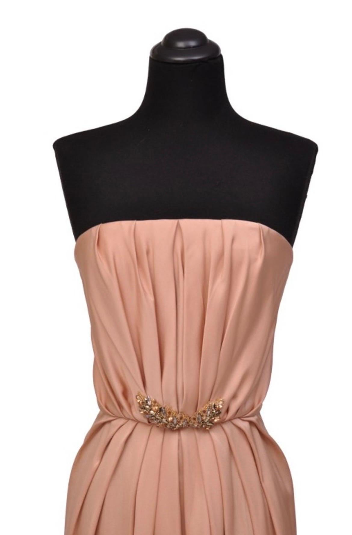 Women's New Saint Laurent Edition Soir Strapless Crystal Embellished Nude Silk Dress 6 For Sale