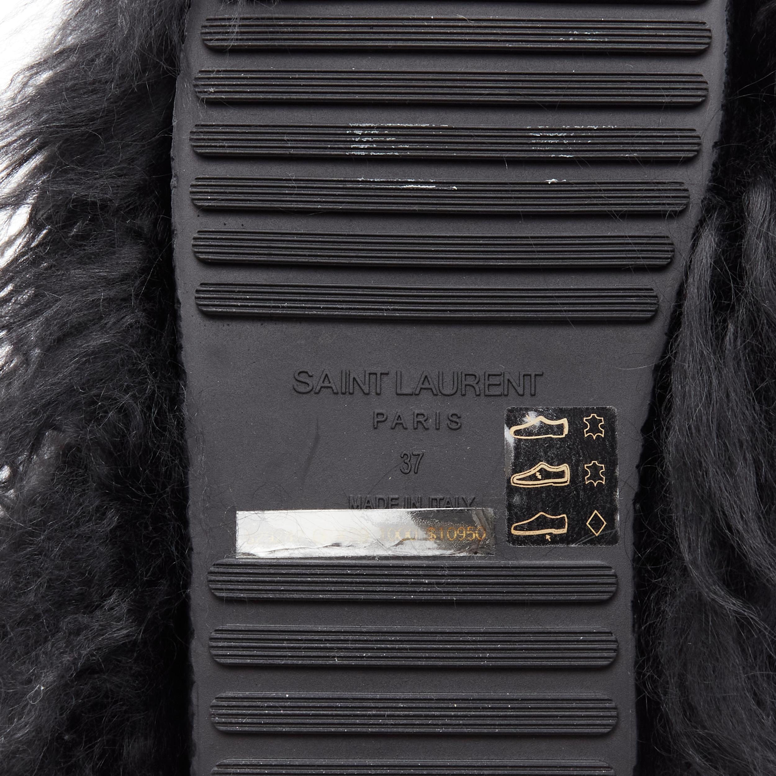 new SAINT LAURENT Furry Patch black curly Mongolian fur pull on snow boot EU37 4