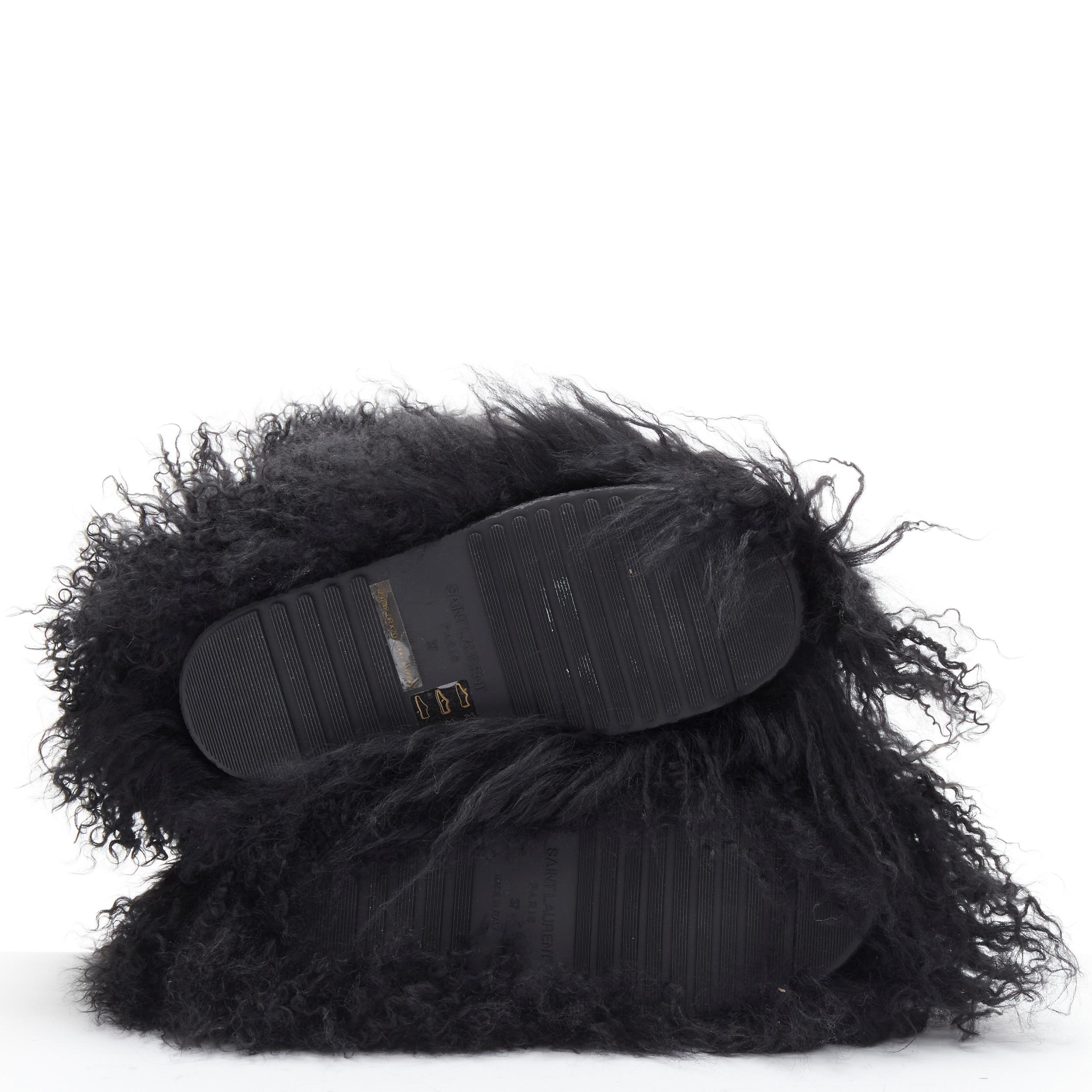 new SAINT LAURENT Furry Patch black curly Mongolian fur pull on snow boot EU37 5