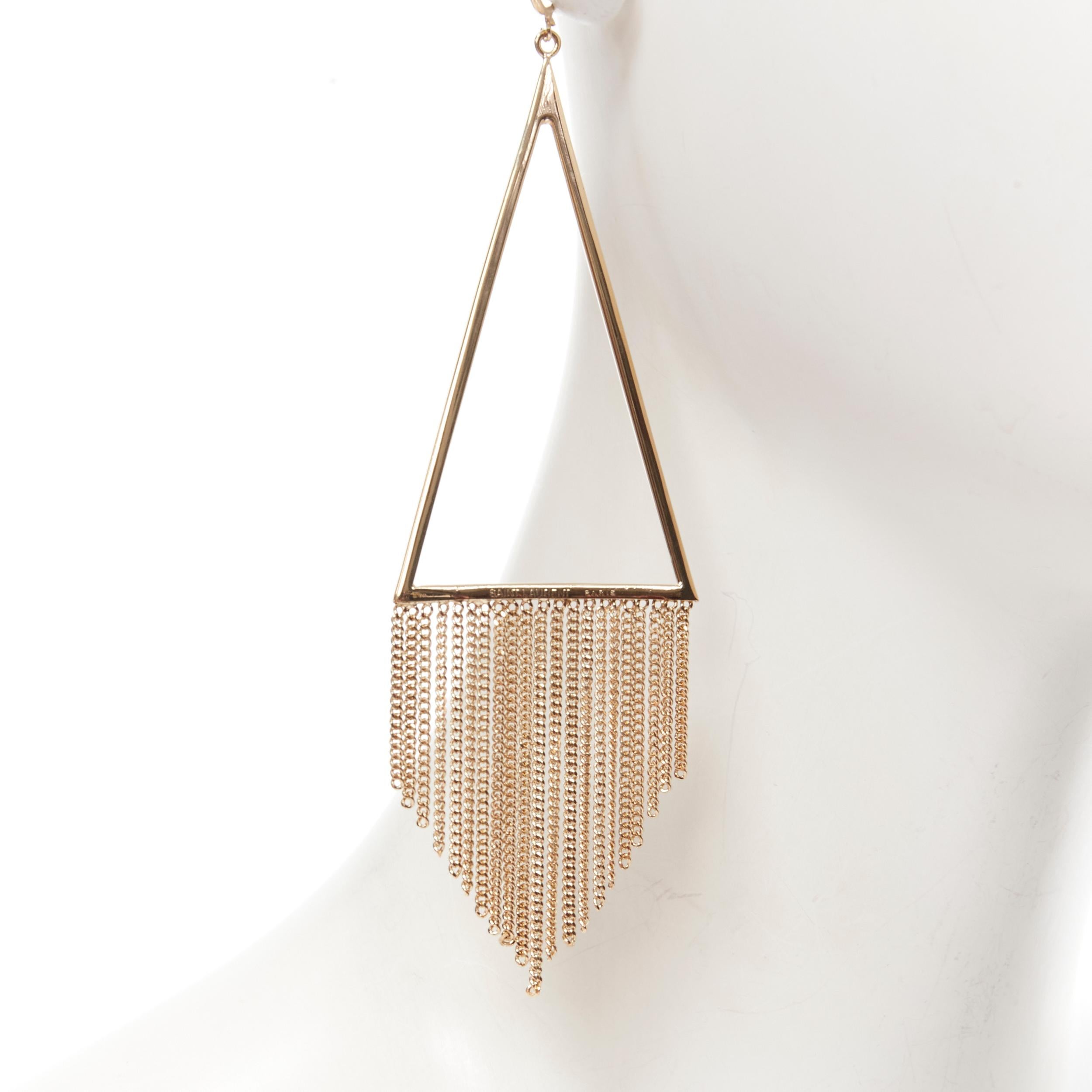 Gold new SAINT LAURENT gold tone metal triangle chain tassel clip on earring