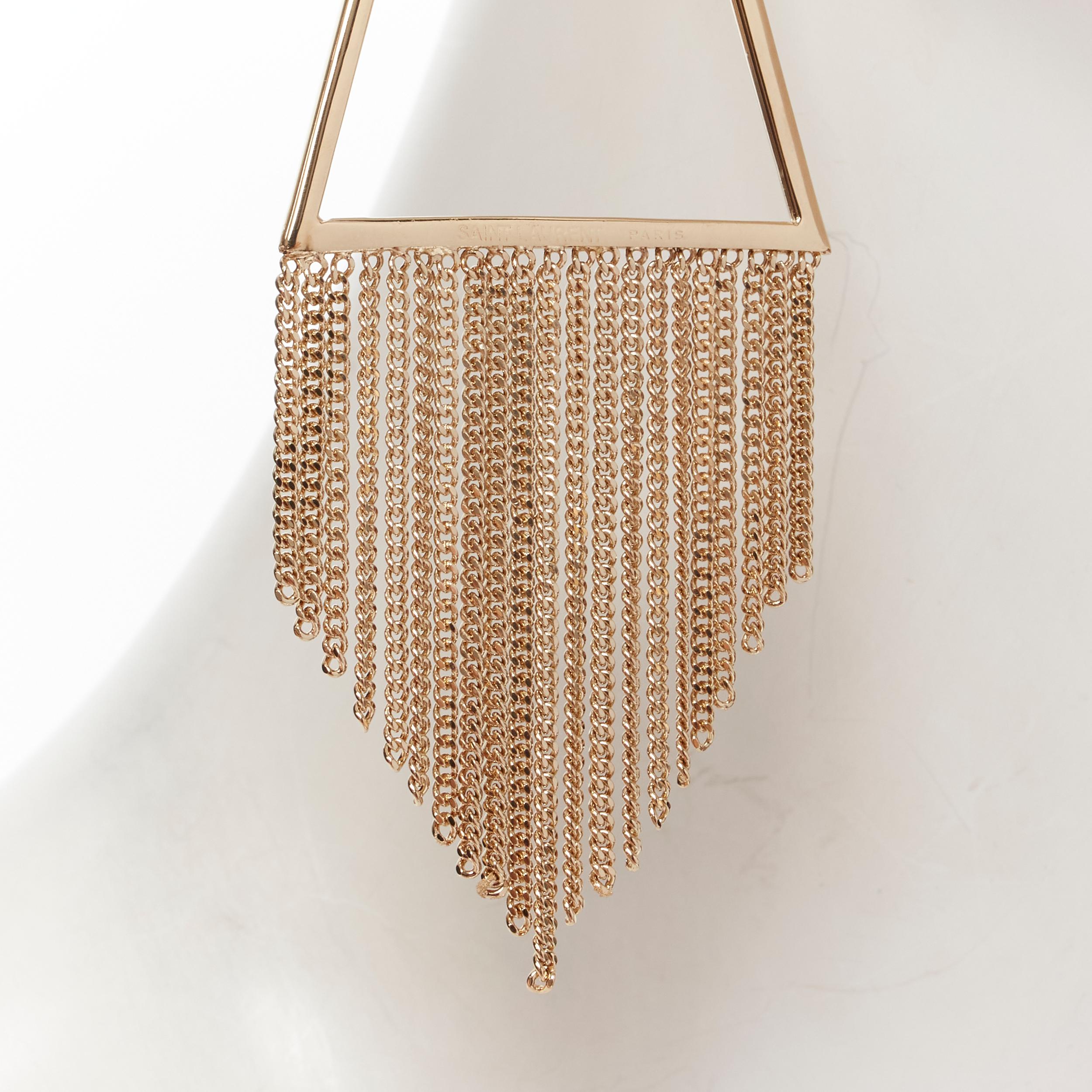 Women's new SAINT LAURENT gold tone metal triangle chain tassel clip on earring