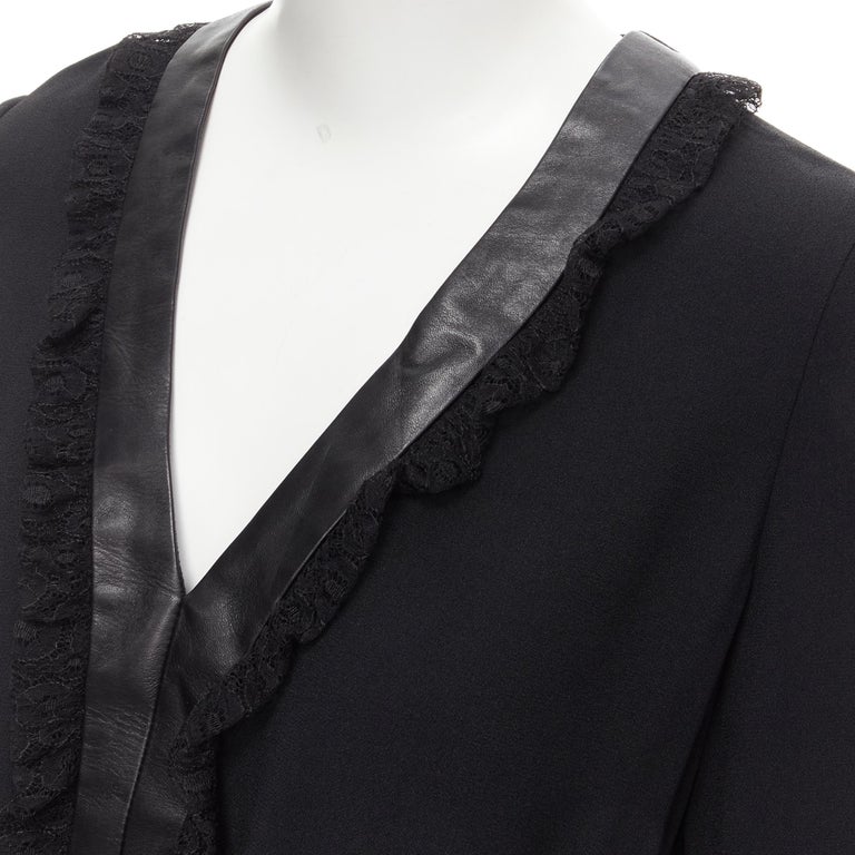 new SAINT LAURENT Hedi Slimane 2013 black leather lace ruffle collar A ...