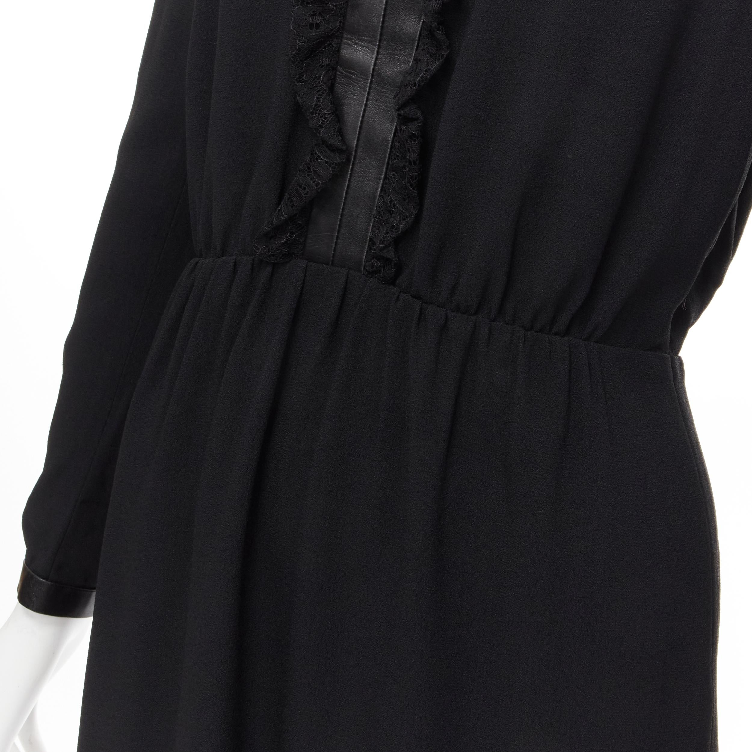 new SAINT LAURENT Hedi Slimane 2013 black leather lace ruffle collar A-line  For Sale 3