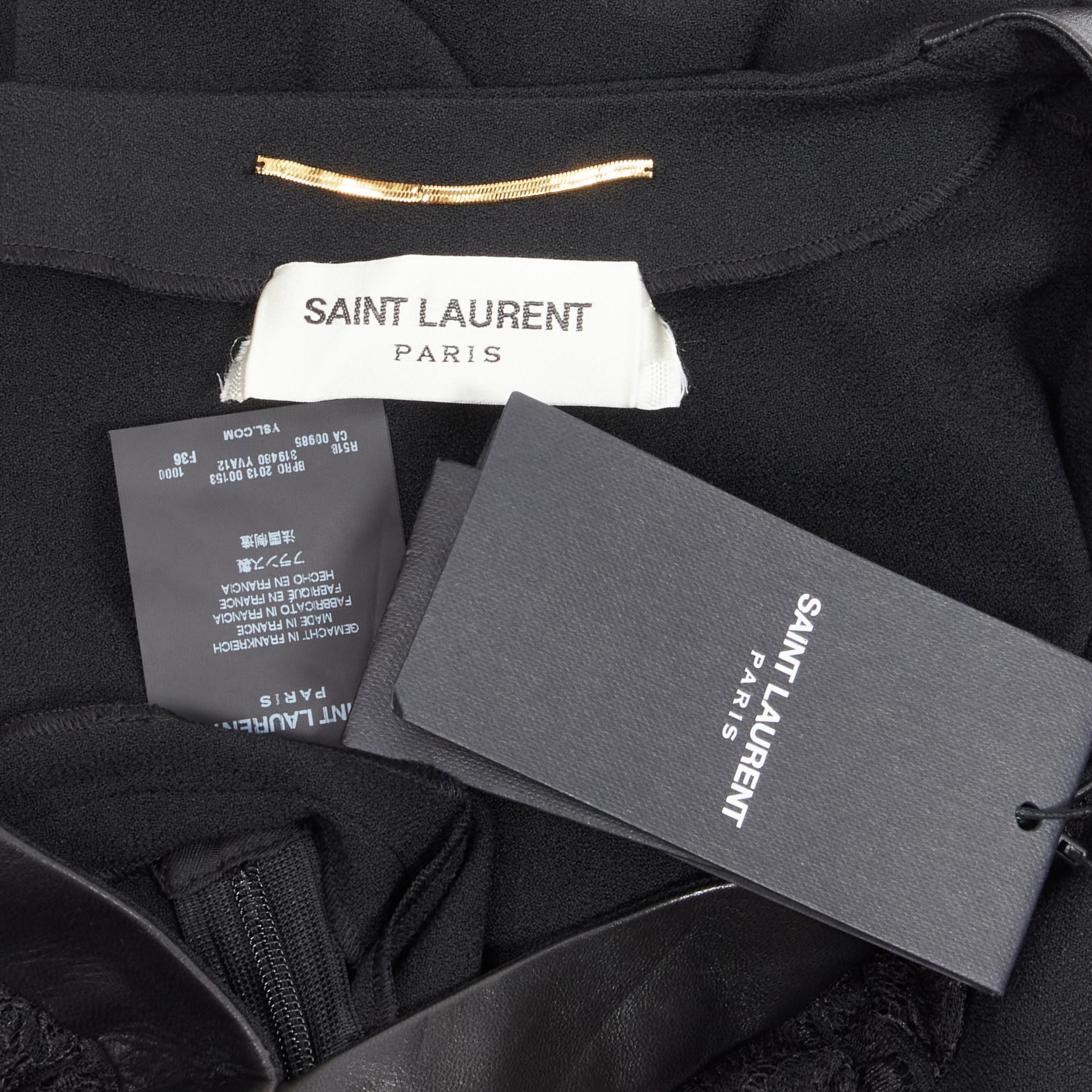 new SAINT LAURENT Hedi Slimane 2013 black leather lace ruffle collar A-line  For Sale 5