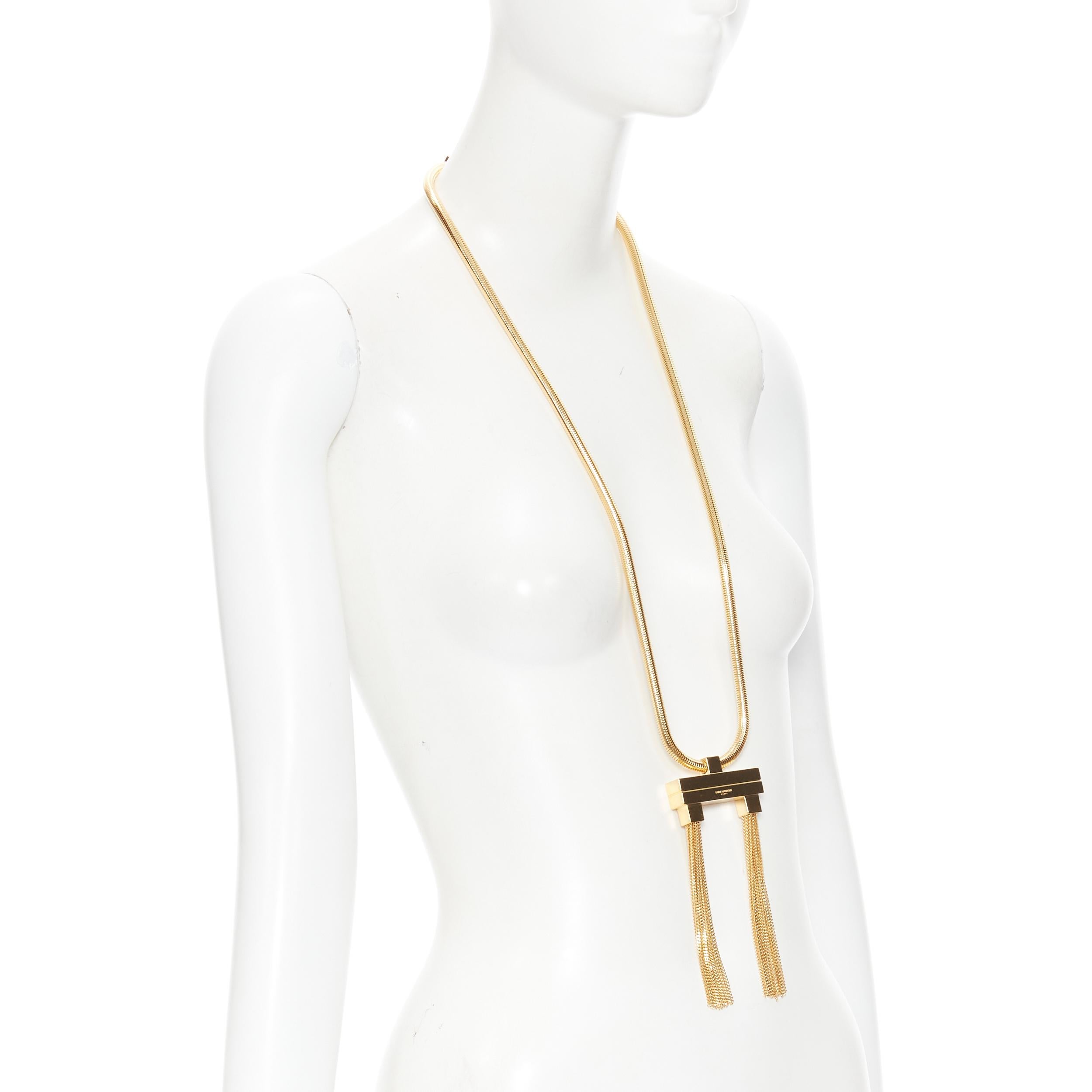 Gray new SAINT LAURENT Hedi Slimane 2013 Runway Opium gold double tassel necklace