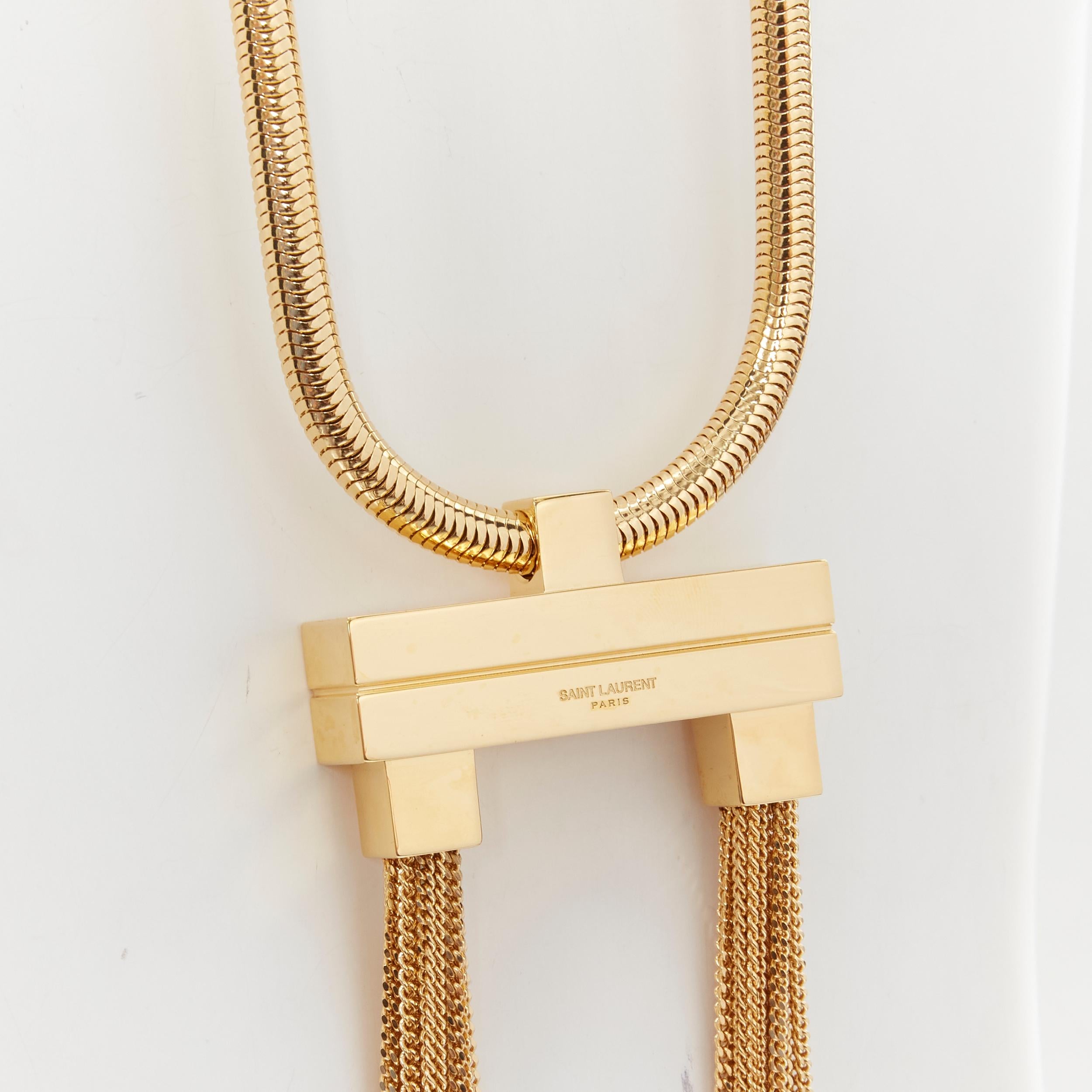 Gray new SAINT LAURENT Hedi Slimane 2013 Runway Opium gold double tassel necklace For Sale