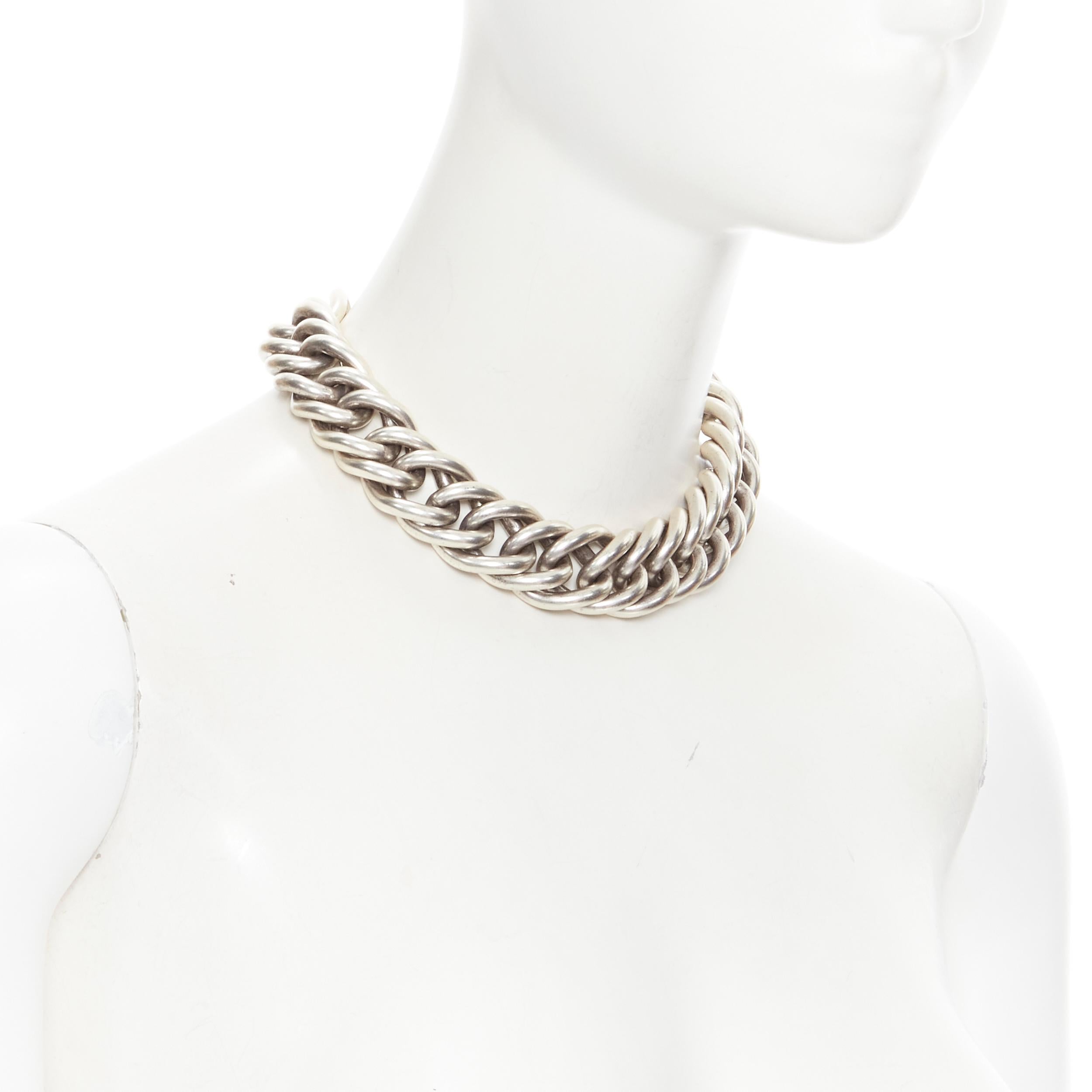 Silver new SAINT LAURENT Hedi Slimane 2015 Runway antique silver chunky punk necklace