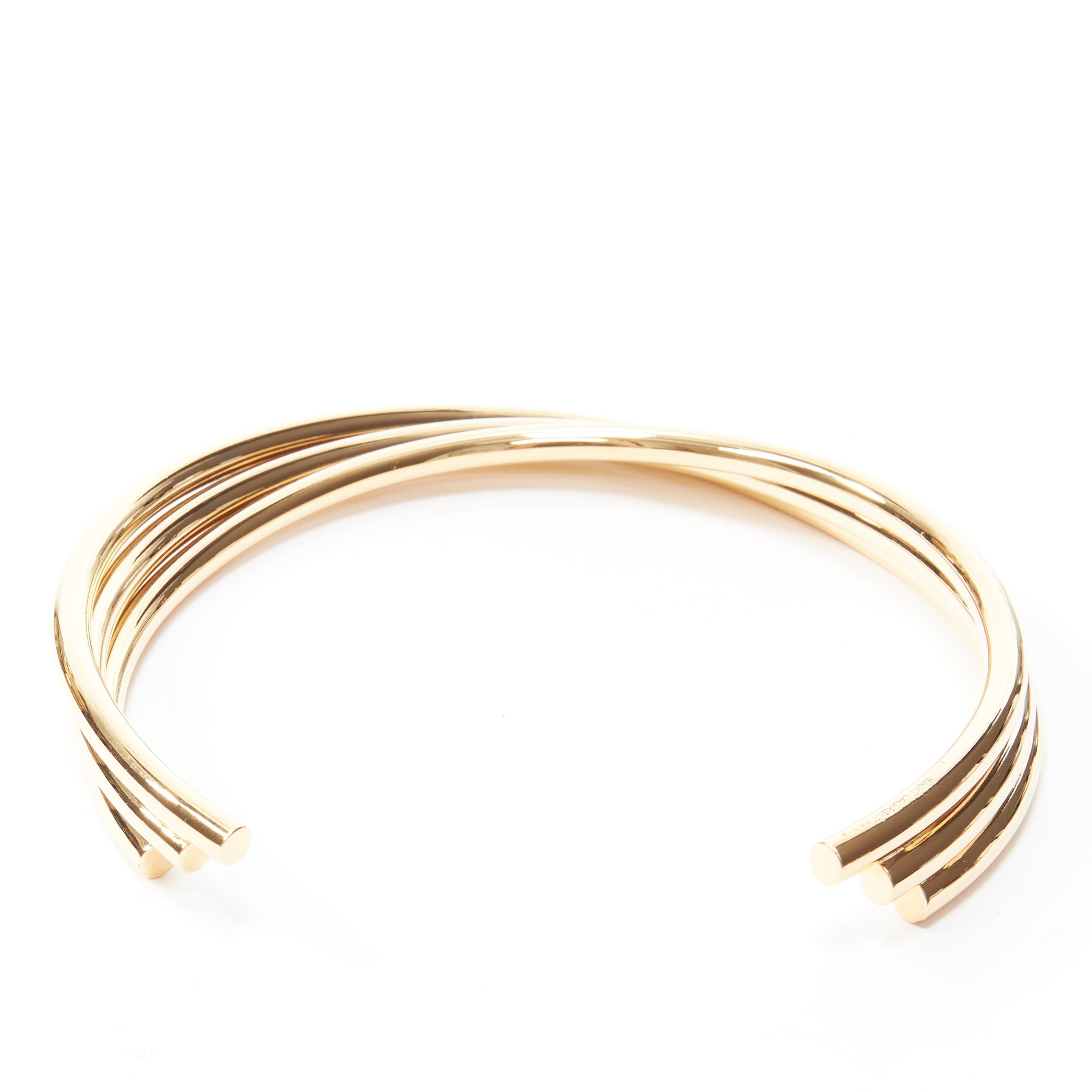 Women's new SAINT LAURENT Hedi Slimane gold triple bar twisted choker necklace