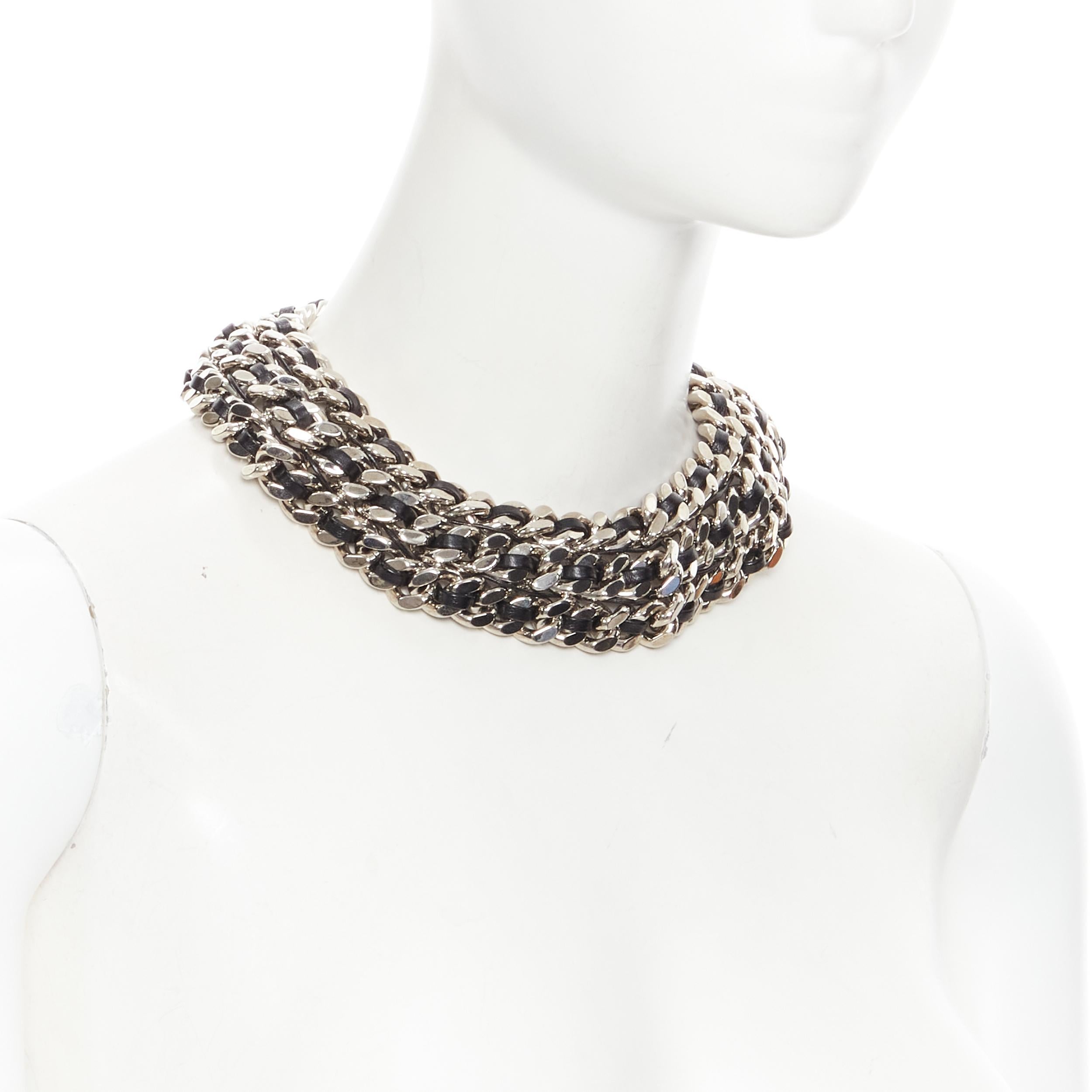 new SAINT LAURENT Hedi Slimane silver chunky chain leather trio collar necklace 
Reference: TGAS/B01689 
Brand: Saint Laurent 
Designer: Hedi Slimane
Material: Metal 
Color: Silver 
Pattern: Solid 
Closure: Clasp 
Extra Detail: Designed by Hedi