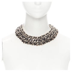 Used new SAINT LAURENT Hedi Slimane silver chunky chain leather trio collar necklace