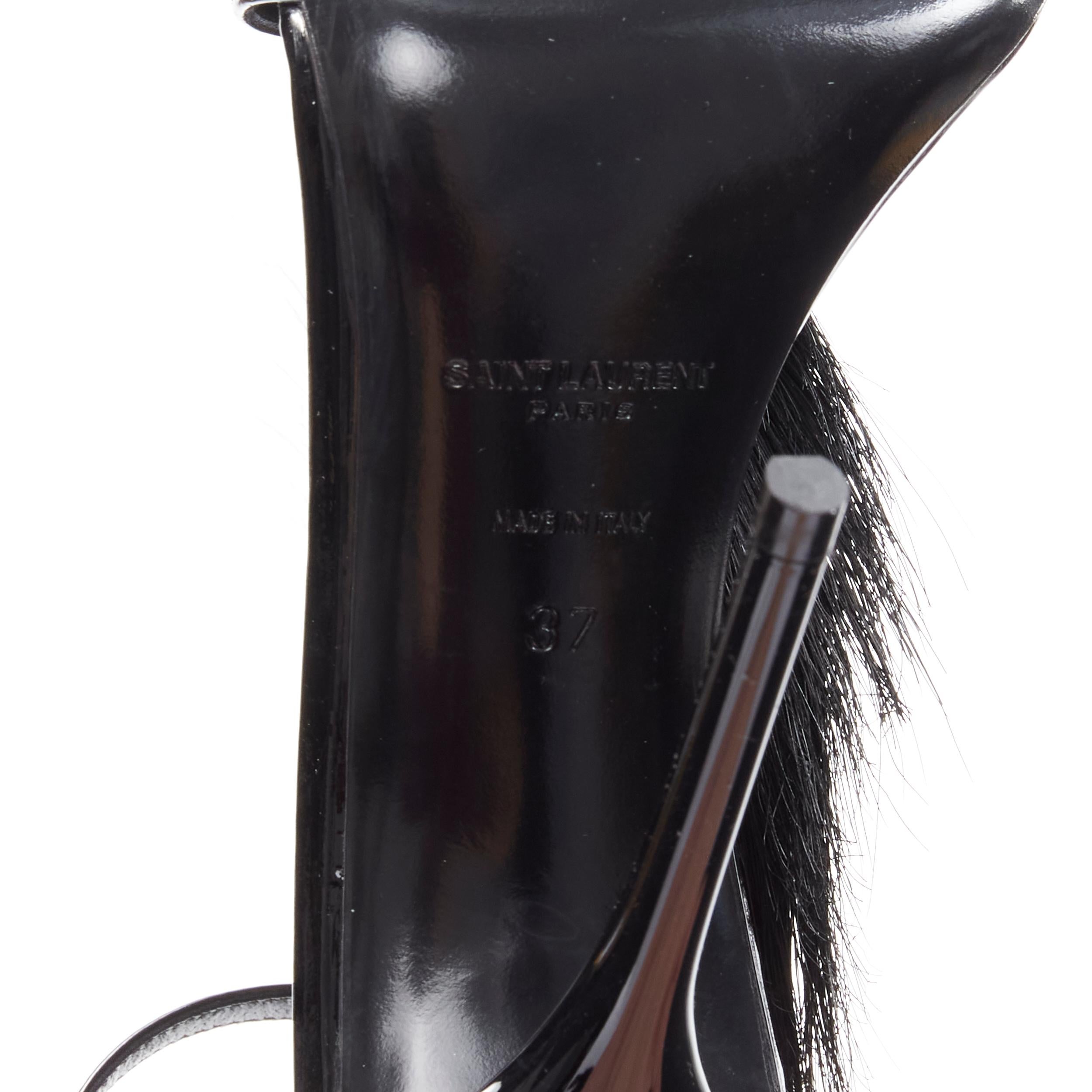 new SAINT LAURENT Jamie 110 Runway black fur mohawk patent sandals EU37 3