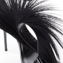 new SAINT LAURENT Jamie 110 Runway black fur mohawk patent sandals EU37