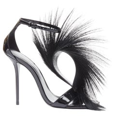 new SAINT LAURENT Jamie 110 Runway black fur mohawk patent sandals EU37