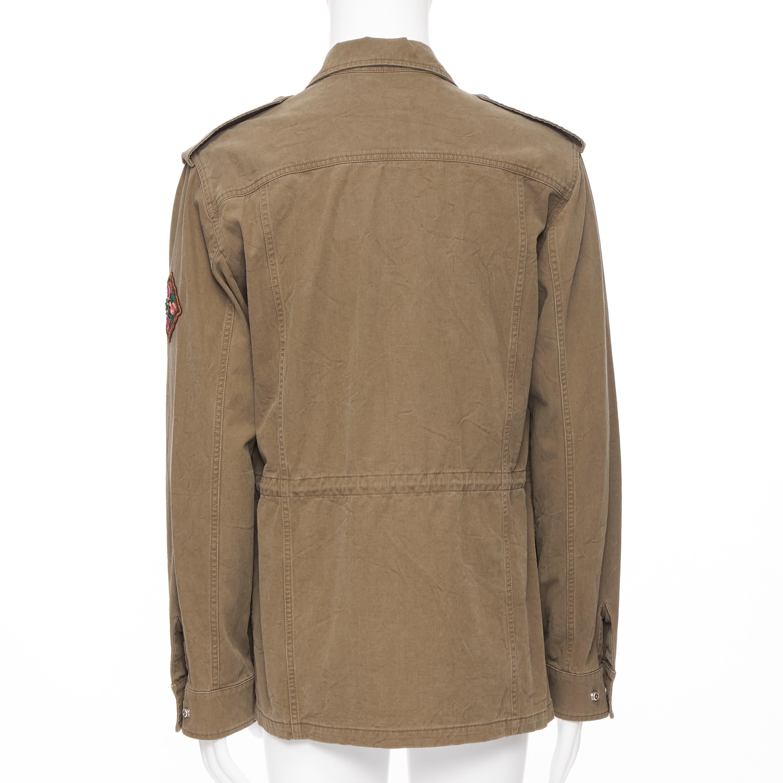Beige new SAINT LAURENT khaki green cotton ethnic embroidery safari coat jacket FR50 L