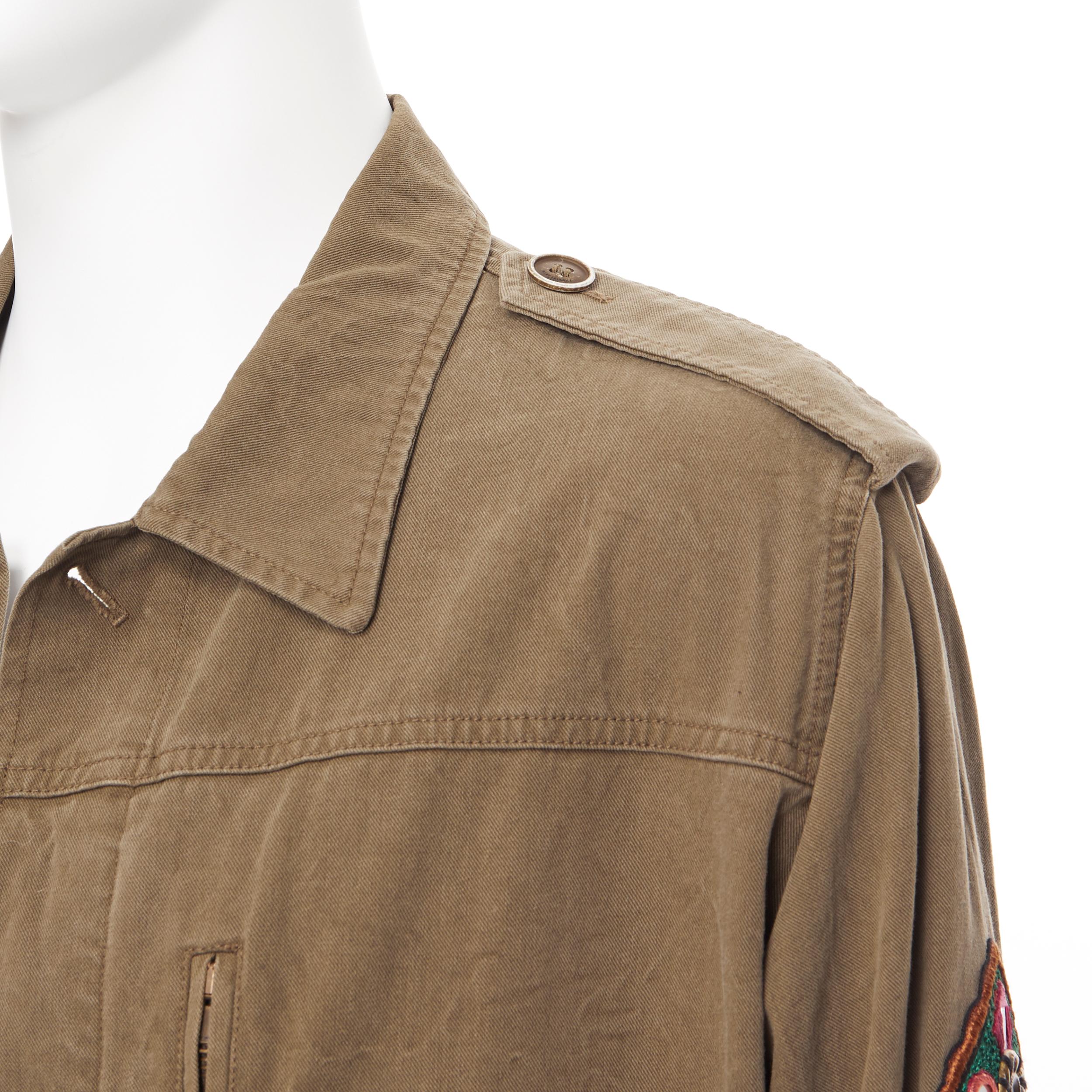 new SAINT LAURENT khaki green cotton ethnic embroidery safari coat jacket FR50 L 1
