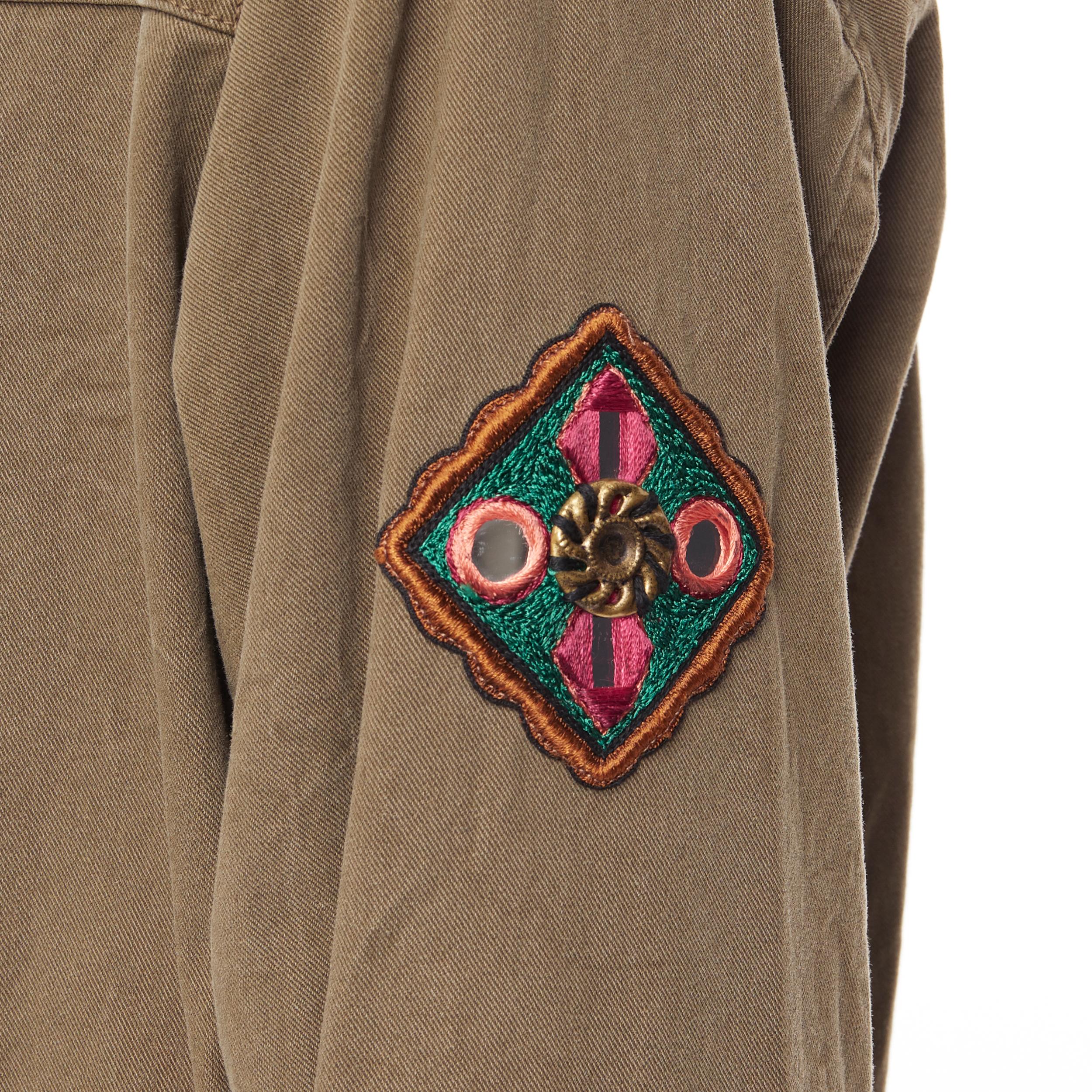 new SAINT LAURENT khaki green cotton ethnic embroidery safari coat jacket FR50 L 2