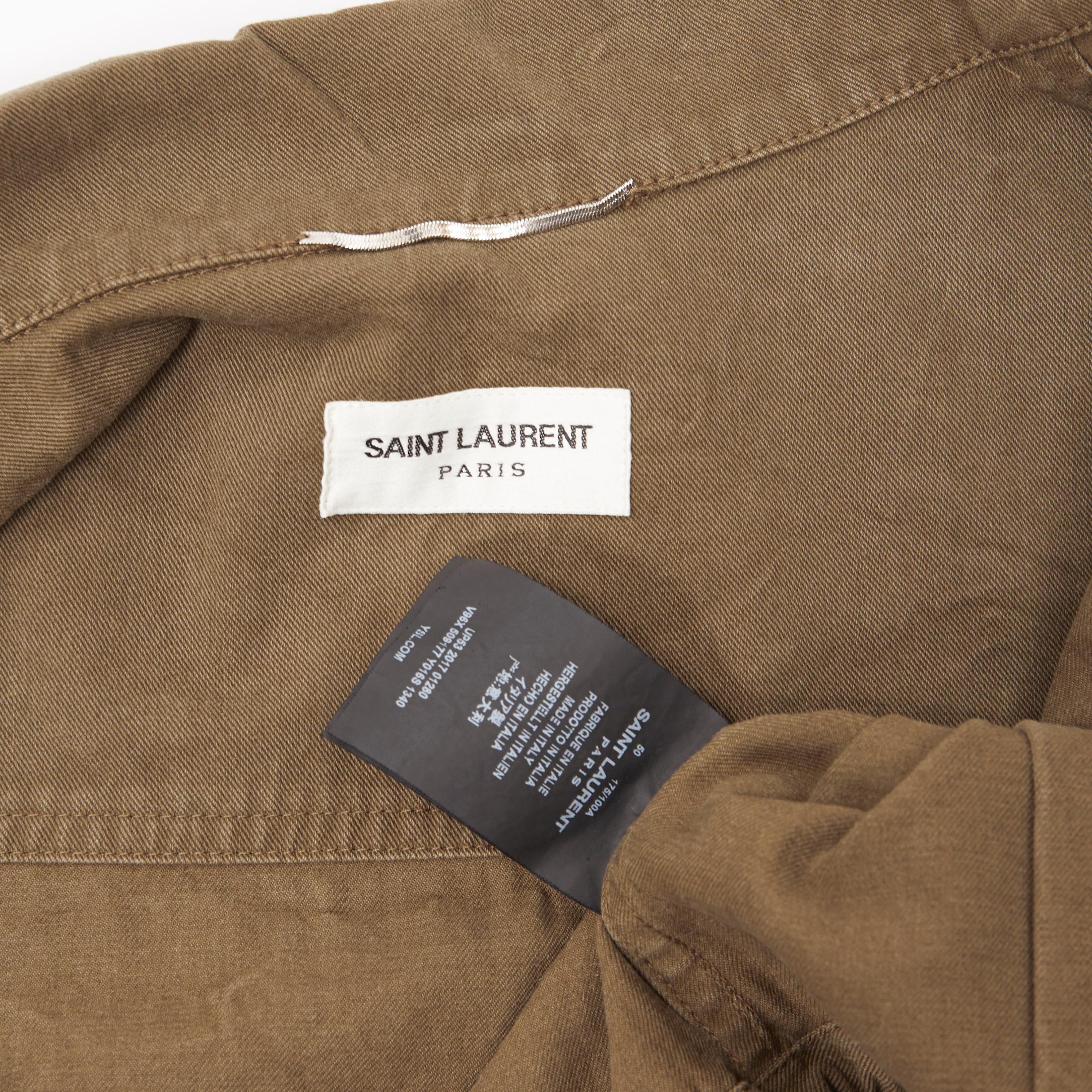 new SAINT LAURENT khaki green cotton ethnic embroidery safari coat jacket FR50 L For Sale 5