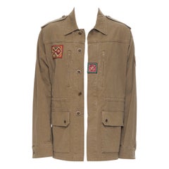 new SAINT LAURENT khaki green cotton ethnic embroidery safari coat jacket FR50 L