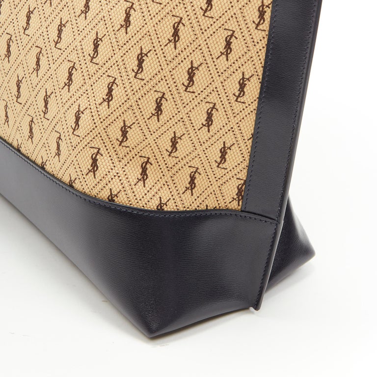 new SAINT LAURENT Le Monogramme Tote cotton jacquard black leather trim tote  bag at 1stDibs