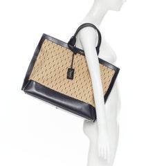 new SAINT LAURENT Le Monogramme Tote cotton jacquard black leather trim tote bag