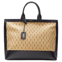 new SAINT LAURENT Le Monogramme Tote cotton jacquard black leather trim tote bag