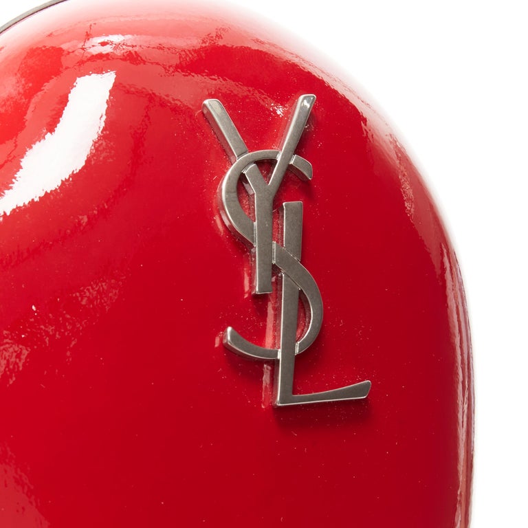 new SAINT LAURENT Love Box red patent silver YSL logo heart box chain ...