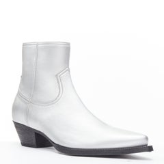 new SAINT LAURENT Lukas 40 metallic silver point toe cuban ankle boot EU45