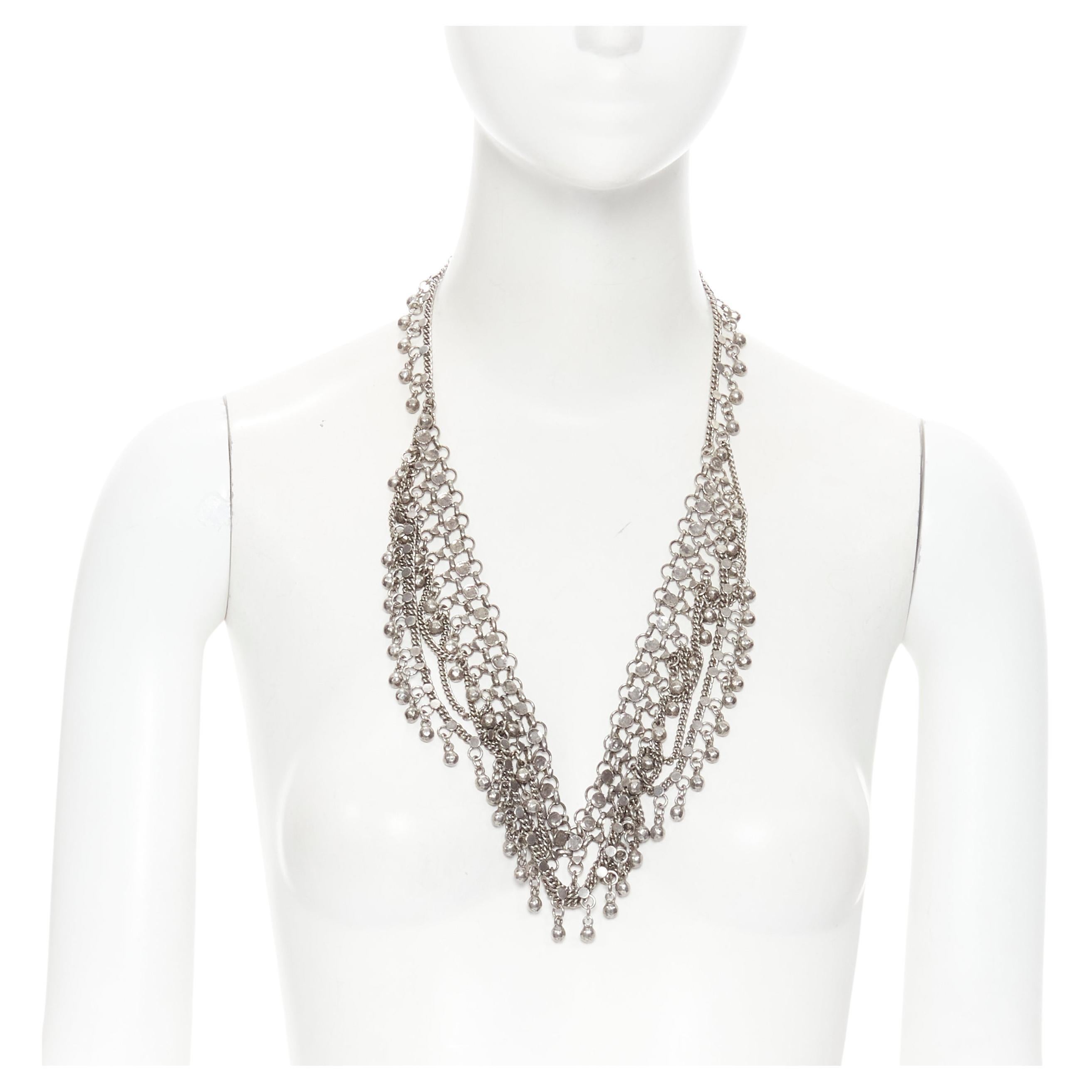 new SAINT LAURENT Marrakech antique silver ballchnky charm statement necklace