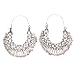 neu SAINT LAURENT Marrakesch Folk baumelnde Glocken ethnischer Silber-Reifen-Ohrring