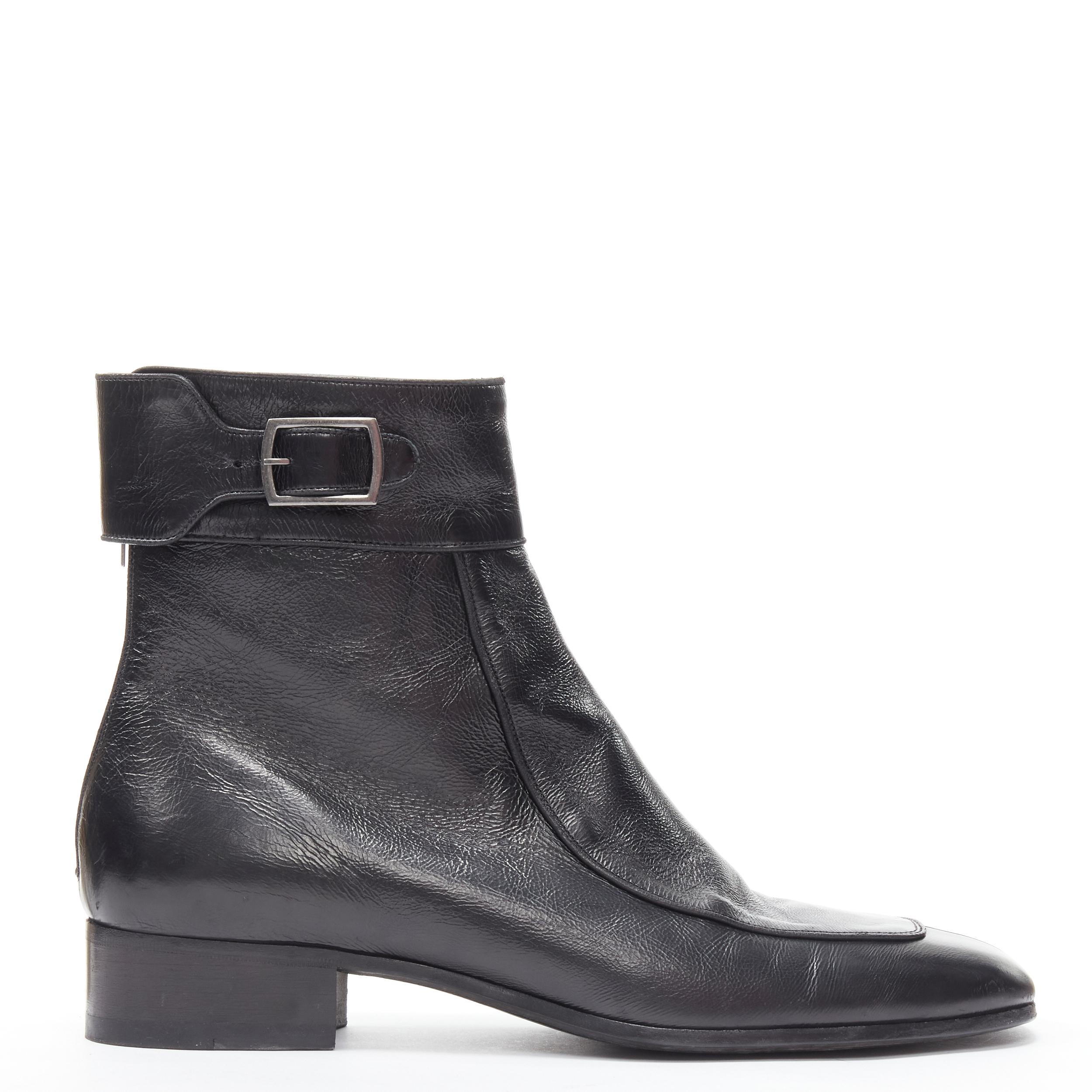 new SAINT LAURENT Miles 30 Age Bootie Baby Eighty black square toe boot EU42 
Reference: TGAS/B01751 
Brand: Saint Laurent 
Material: Leather 
Color: Black 
Pattern: Solid 
Closure: Zip 
Extra Detail: Intentionally designed to be aged and slightly