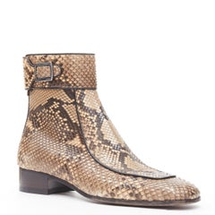 new SAINT LAURENT Miles 30 Zip python snake square toe buckle boot EU42