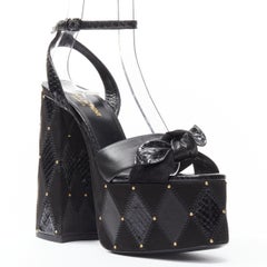 new SAINT LAURENT Paige 85 Runway black diamond patchwork stud platform EU38