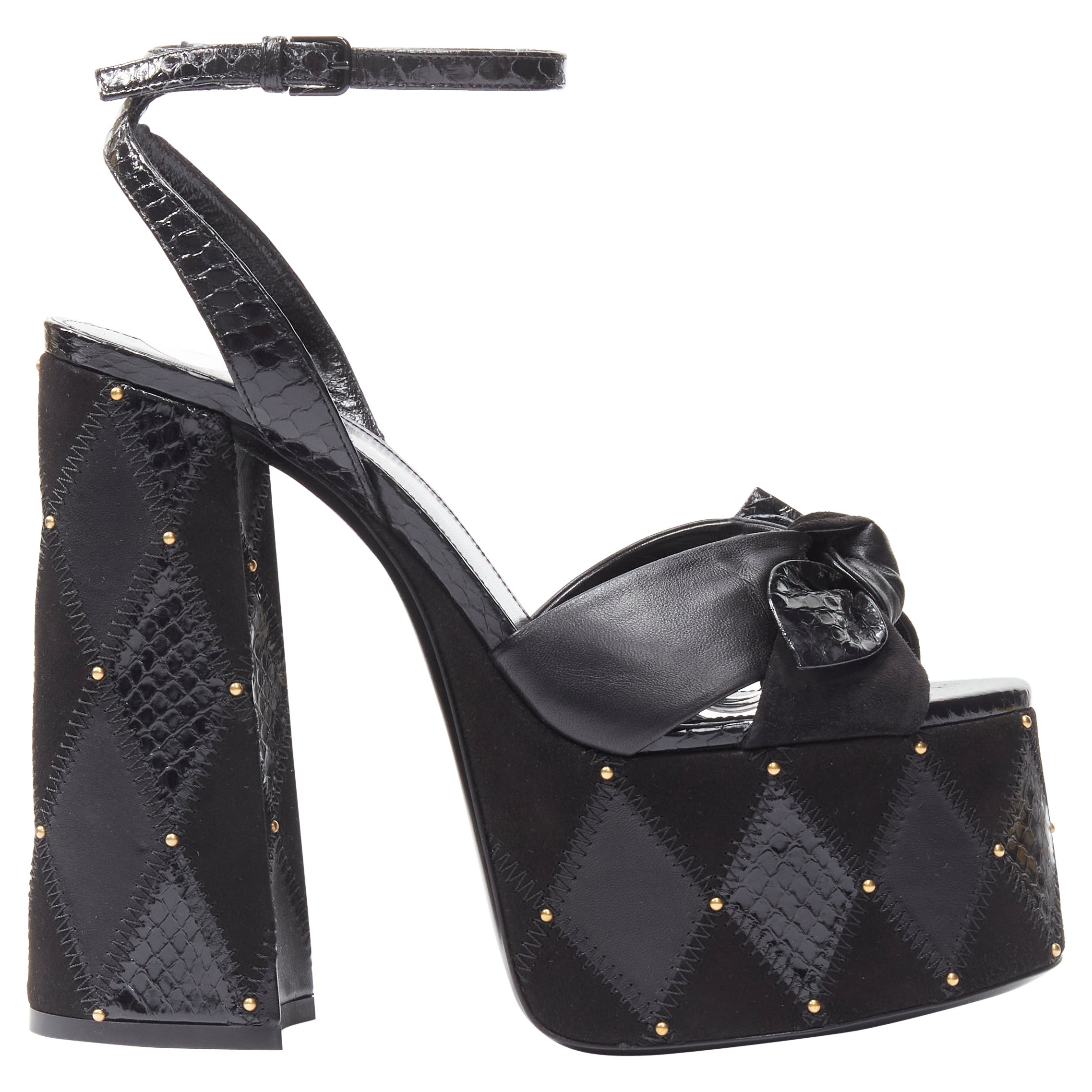 new SAINT LAURENT Paige 85 Runway black patchwork gold stud platform EU37