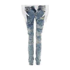 new SAINT LAURENT PARIS light washed patchwork denim skinny jeans pants 25"