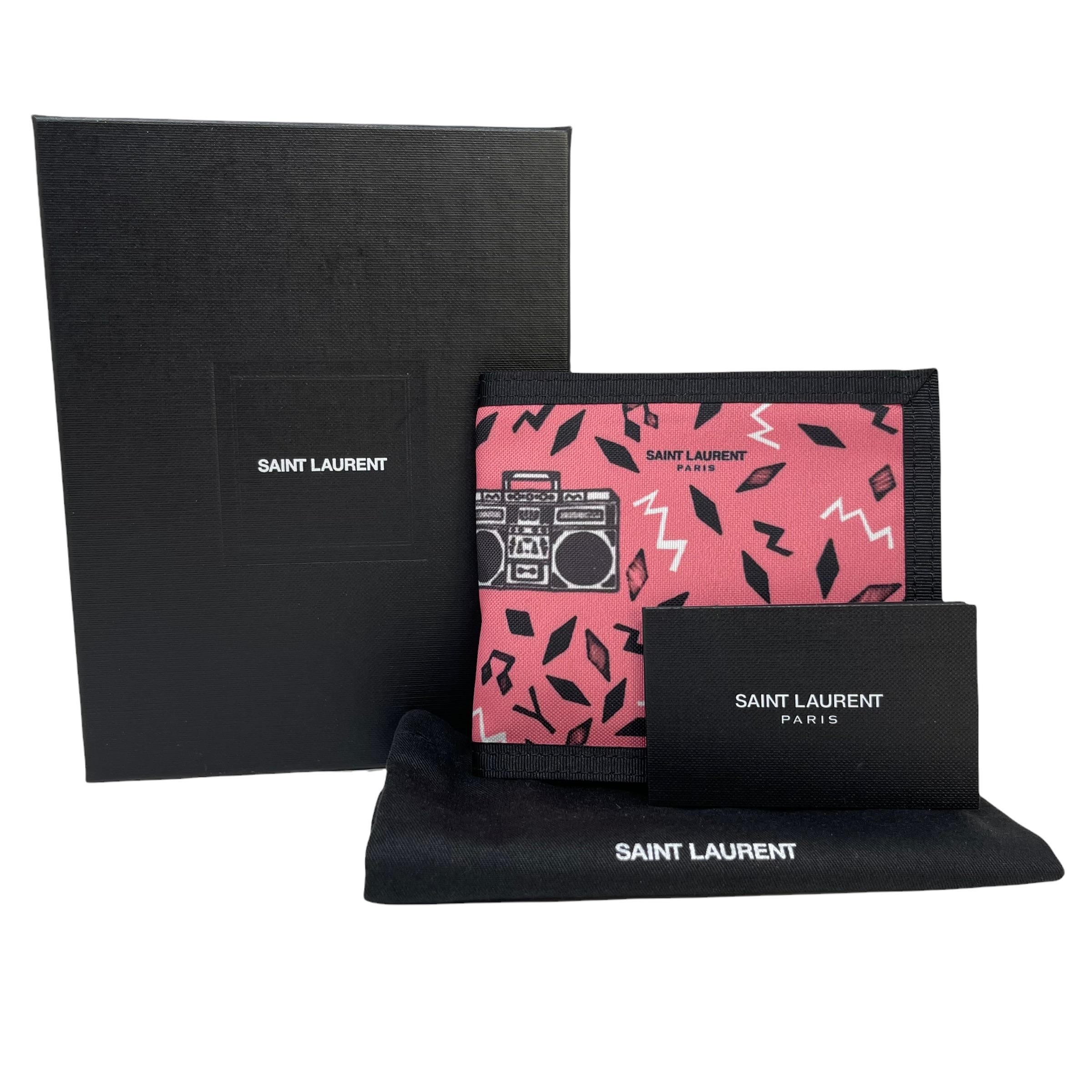 NEW Saint Laurent Pink Orion Radio Print Nylon Bifold Wallet For Sale 6