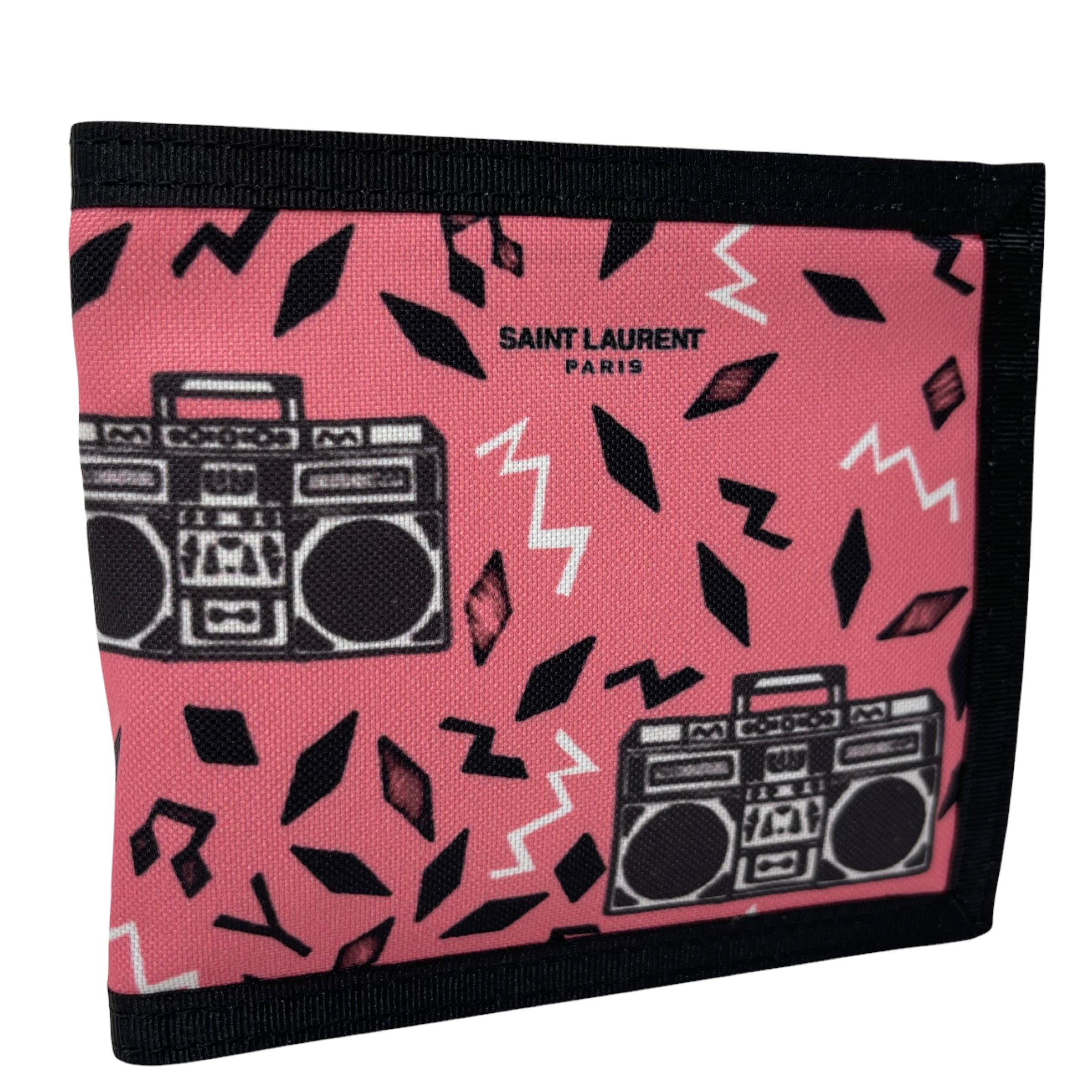 Women's or Men's NEW Saint Laurent Pink Orion Radio Print Nylon Bifold Wallet For Sale