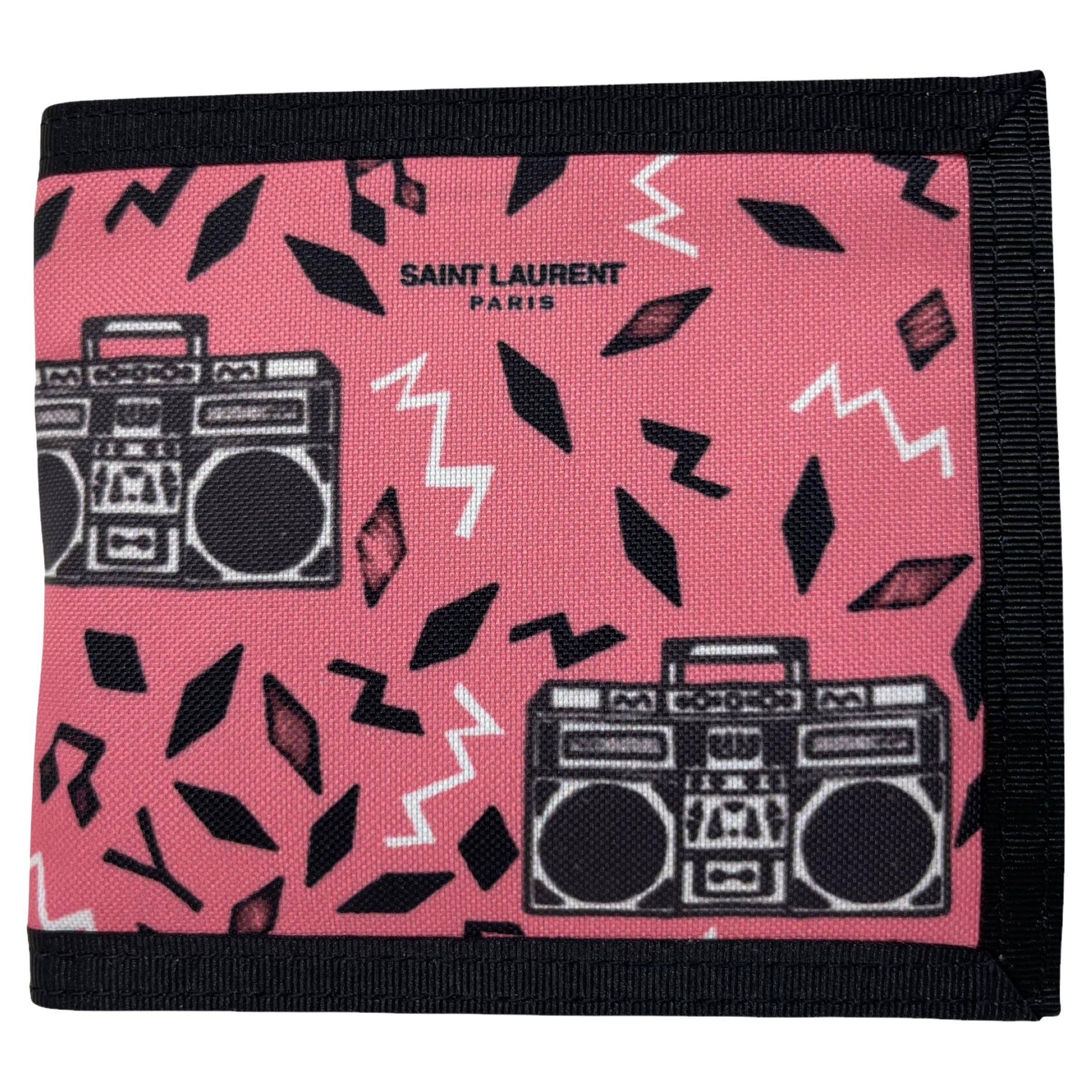 NEW Saint Laurent Pink Orion Radio Print Nylon Bifold Wallet For Sale