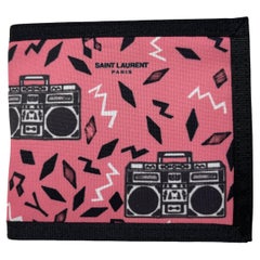 NEW Saint Laurent Pink Orion Radio Print Nylon Bifold Wallet