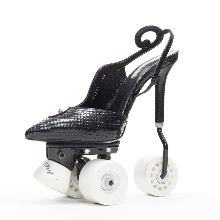 new SAINT LAURENT Roller Skate Heel black velvet strass crystal ...