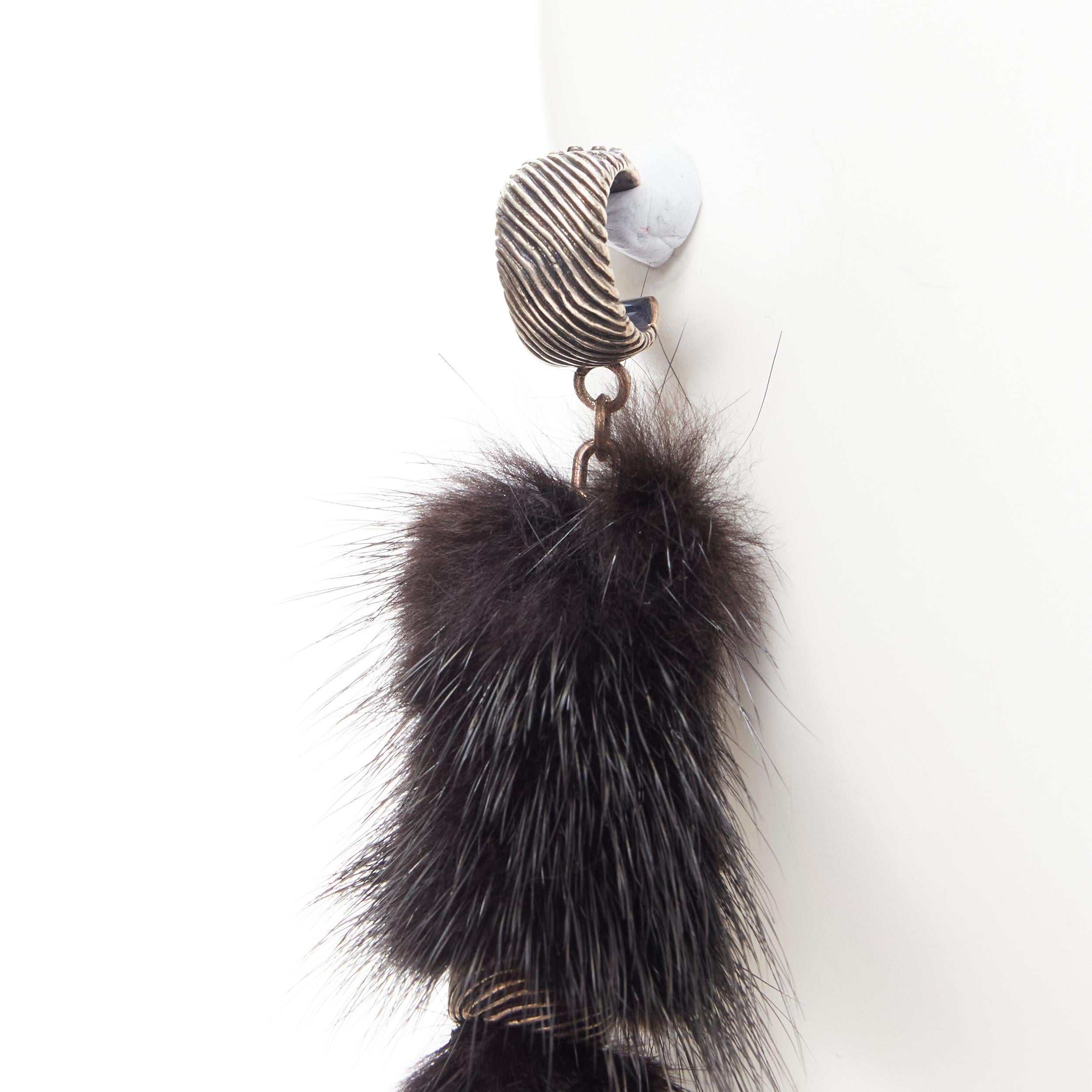 new SAINT LAURENT Runway black mink fur tassel pierced statement earring Pour femmes en vente