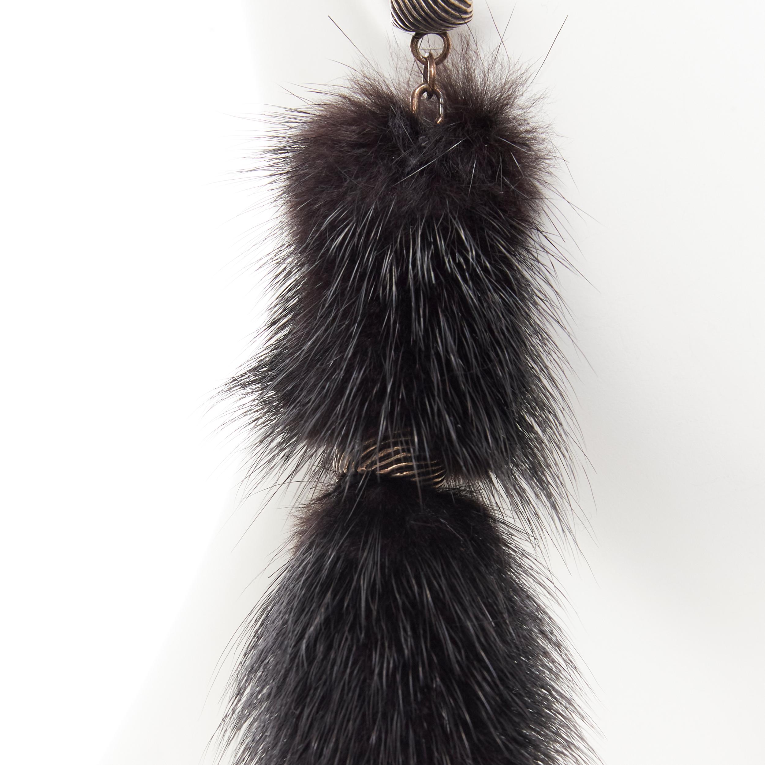 new SAINT LAURENT Runway black mink fur tassel pierced statement earring en vente 1