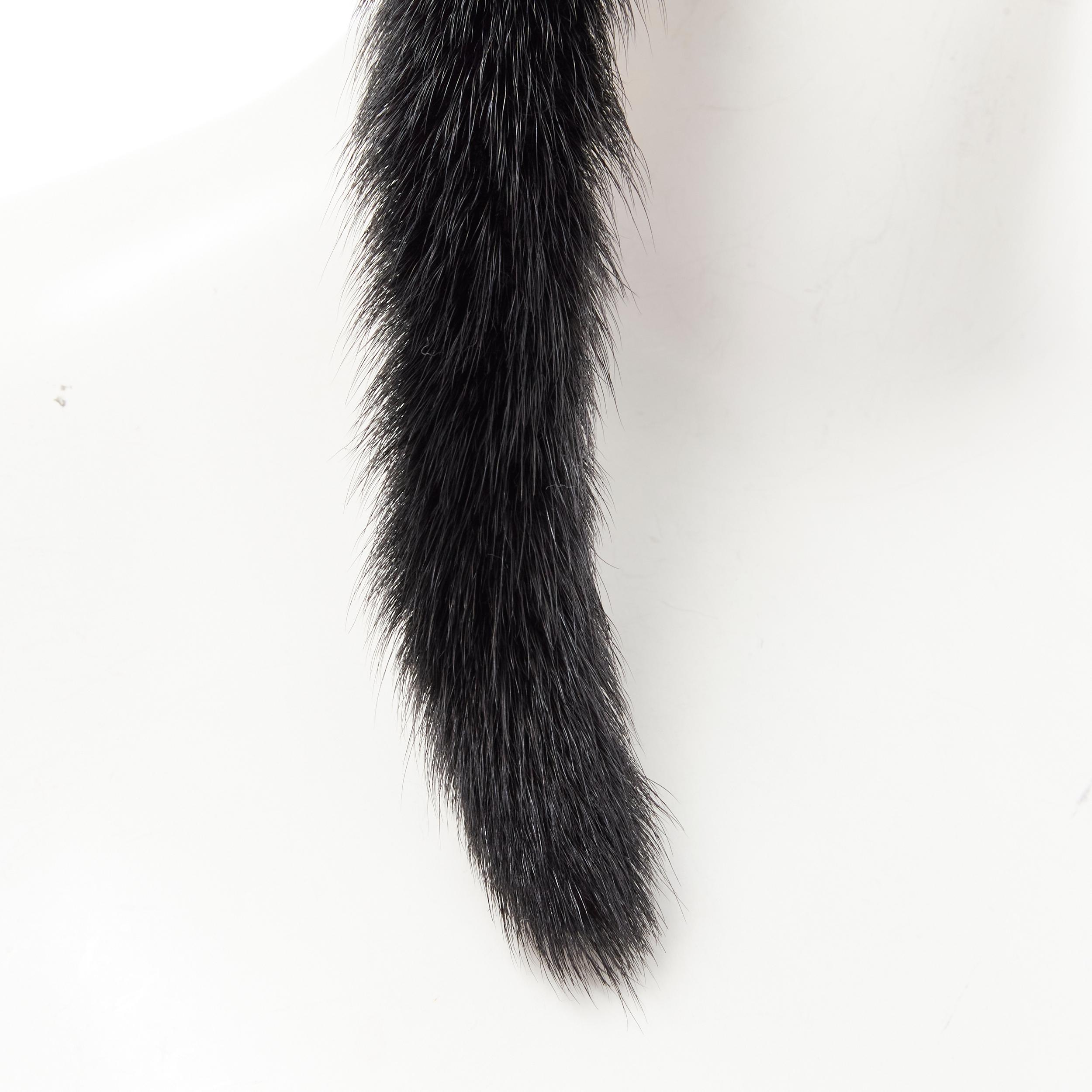 Black new SAINT LAURENT Runway black mink fur tassel pierced statement earring For Sale