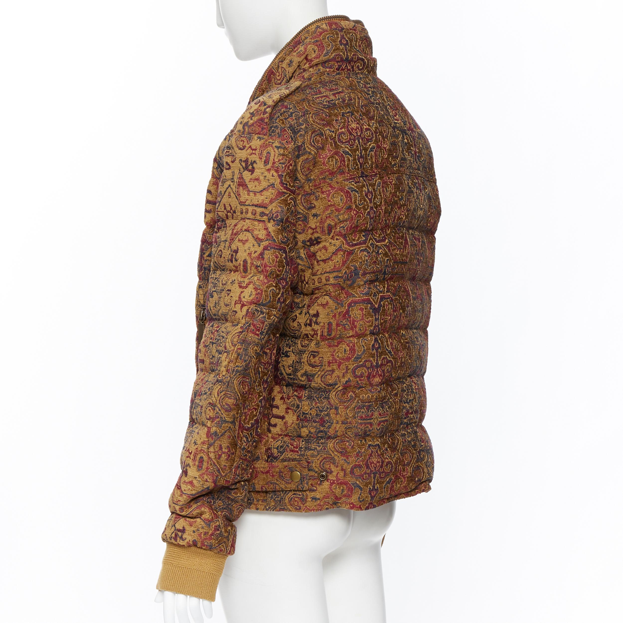 nuevo SAINT LAURENT Pasarela tapiz étnico jacquard pluma de ganso chaqueta acolchada FR42 3