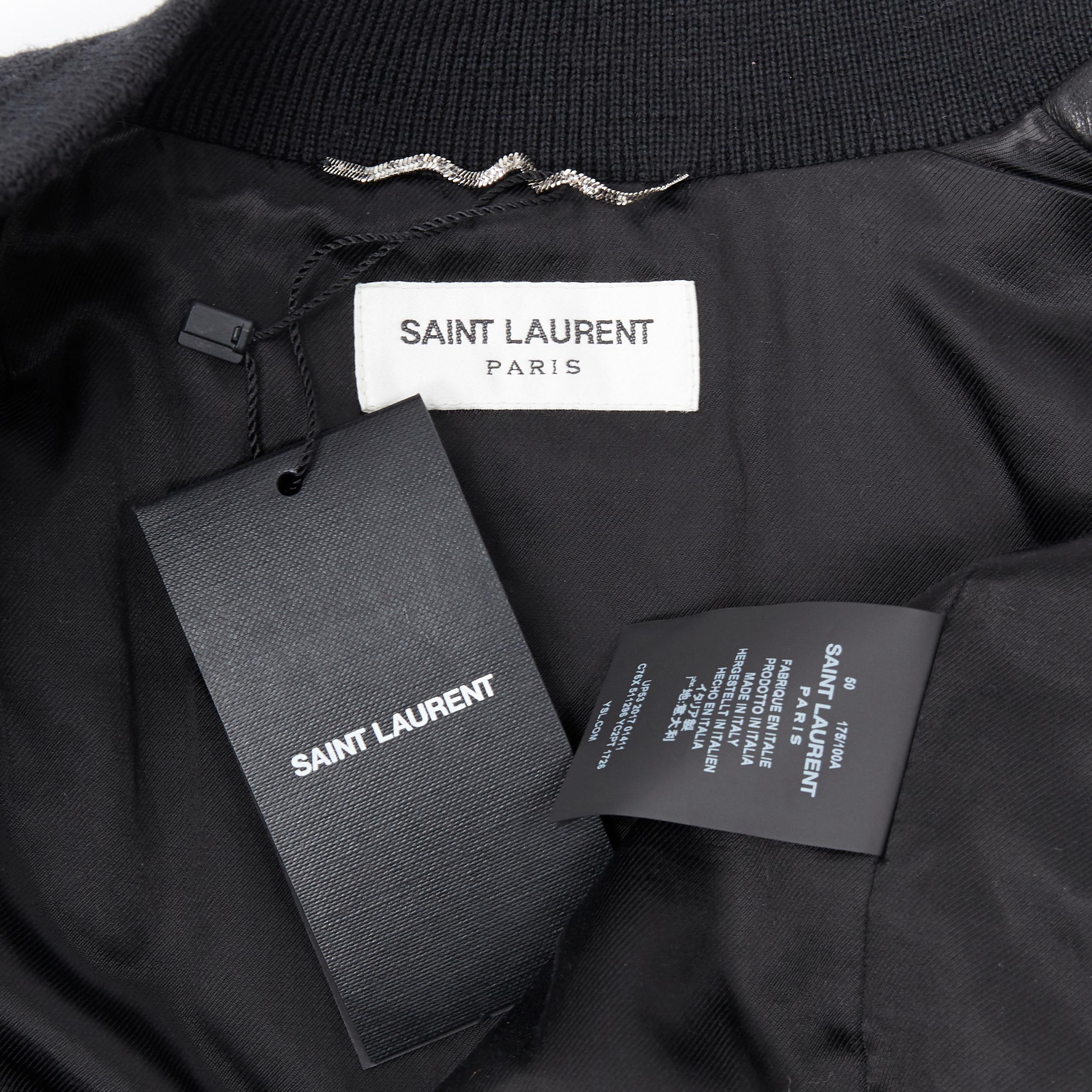 new SAINT LAURENT Runway SS18 black leather studded patchwork bomber jacket FR50 6