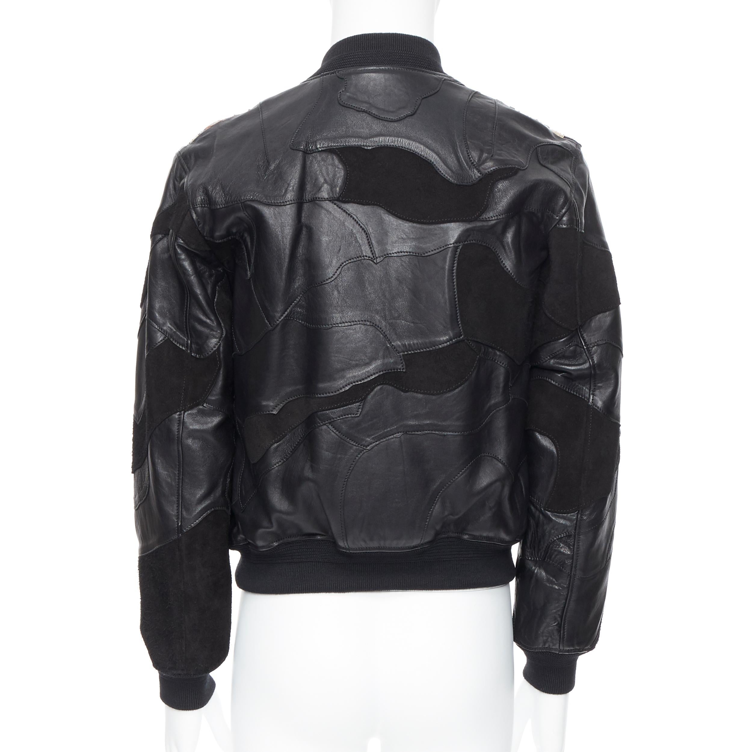 new SAINT LAURENT Runway SS18 black leather studded patchwork bomber jacket FR50 1