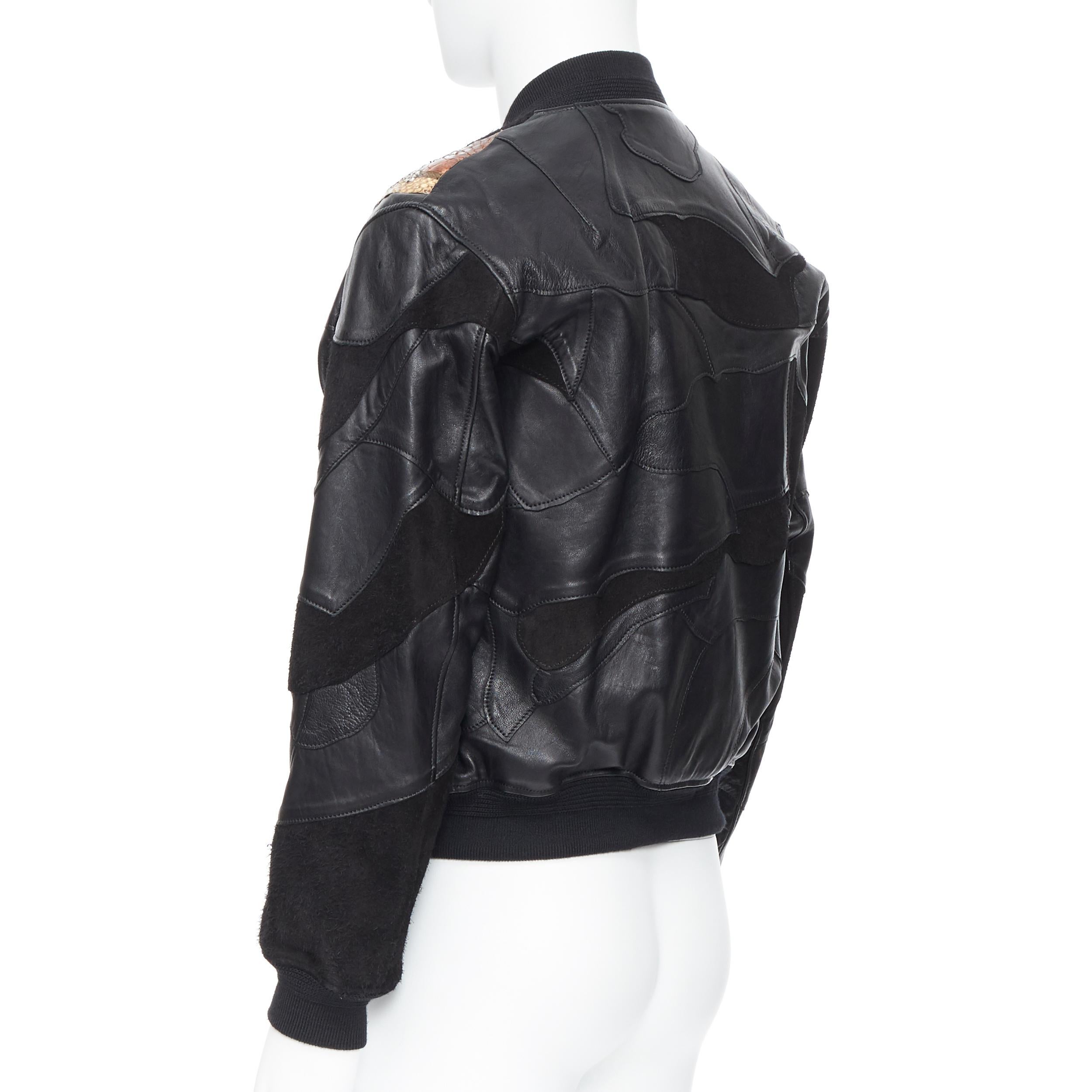 new SAINT LAURENT Runway SS18 black leather studded patchwork bomber jacket FR50 2