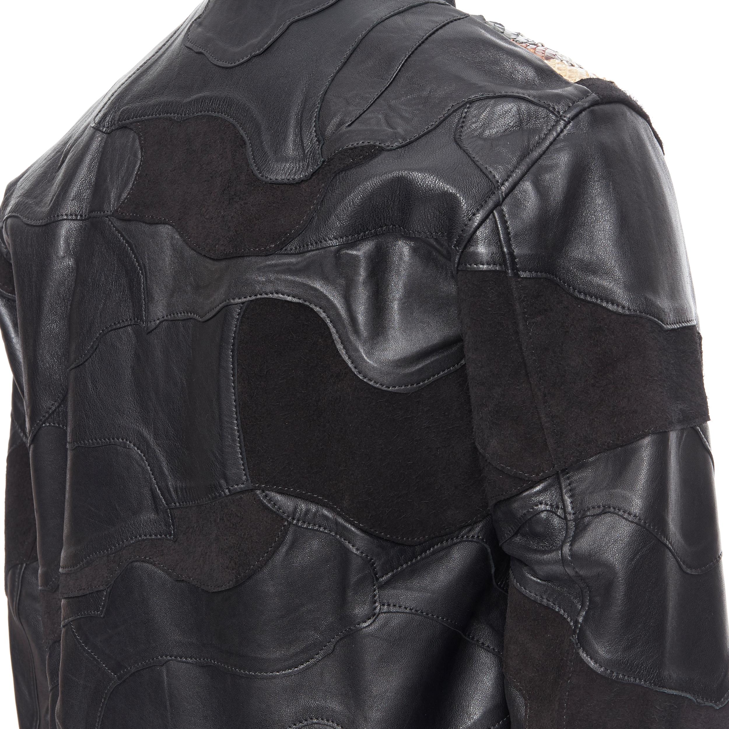new SAINT LAURENT Runway SS18 black leather studded patchwork bomber jacket FR50 3